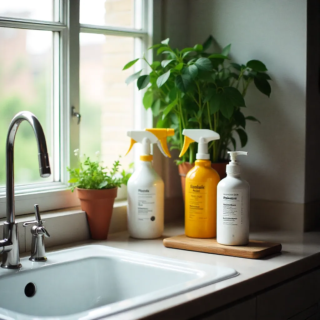Clean kitchen counter with natural cleaning supplies